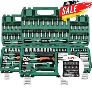 46pcs Car Repair Machinery Tools Set, Household Machinery Tools, Socket Wrench Diy Repair Tool Kit, Ratchet Screwdriver Compatible with Car Repair & Bicycle Repair, Hardware Toolbox Compatible with Auto Repairing & Household, Christmas Gift for Husband