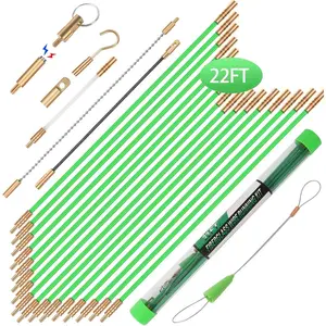 22FT Fiberglass Running Electrical Wire Cable Glow Rods Wire Pulling, Fish Rods Electrical Kit with 8 Different Attachments and Fish Tape Wire Puller Kit