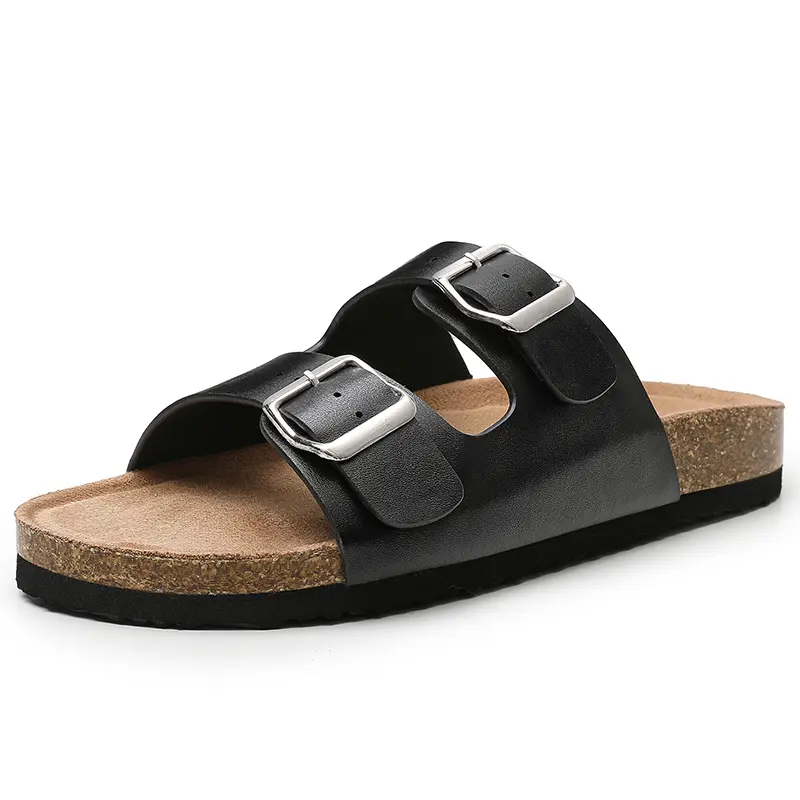 Trary Women's Classic Cork Footbed Open Toe Double Strap Sandals - Adjustable Slip-On Walking Slippers with Rubber Accents, Women's Sandals