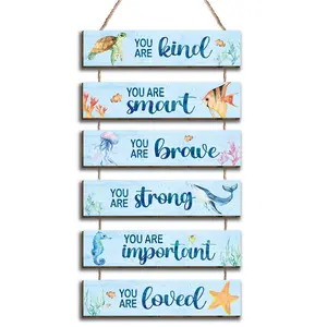 Ocean Themed Bedroom Decor Set, Watercolor Inspirational Wall Art Signs, Positive Quotes Hanging Plaques for Home & Game Room Decoration