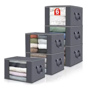 16-Gallon Storage Bags, 6-Pack, Foldable Storage Organizer | Heavy-Duty Collapsible Closet Organizers with Reinforced Handles | Clothes, Blankets, Seasonal & Holiday Storage (Dark Gray)