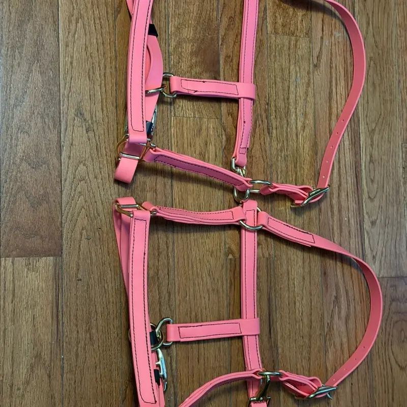 Biothane Pink Horse Halter with Metal Hardware and Adjustable Straps for Comfortable Fit