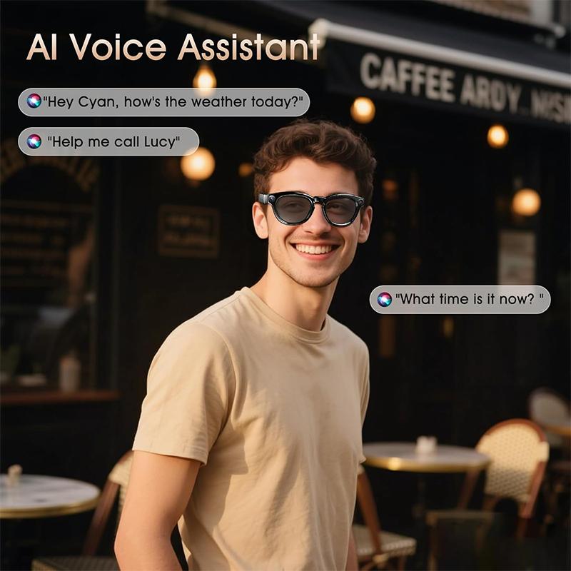 AI Smart Glasses with  8MP HD Camera,4k Photos, 1080P Video Recording , Real Time Translation, Voice Assistant,  for Travel, Meetings & Vlogging, Bluetooth Eyewear with Voice Assistant and Photochromic Lenses ,touch adjustment, next gen gadgets