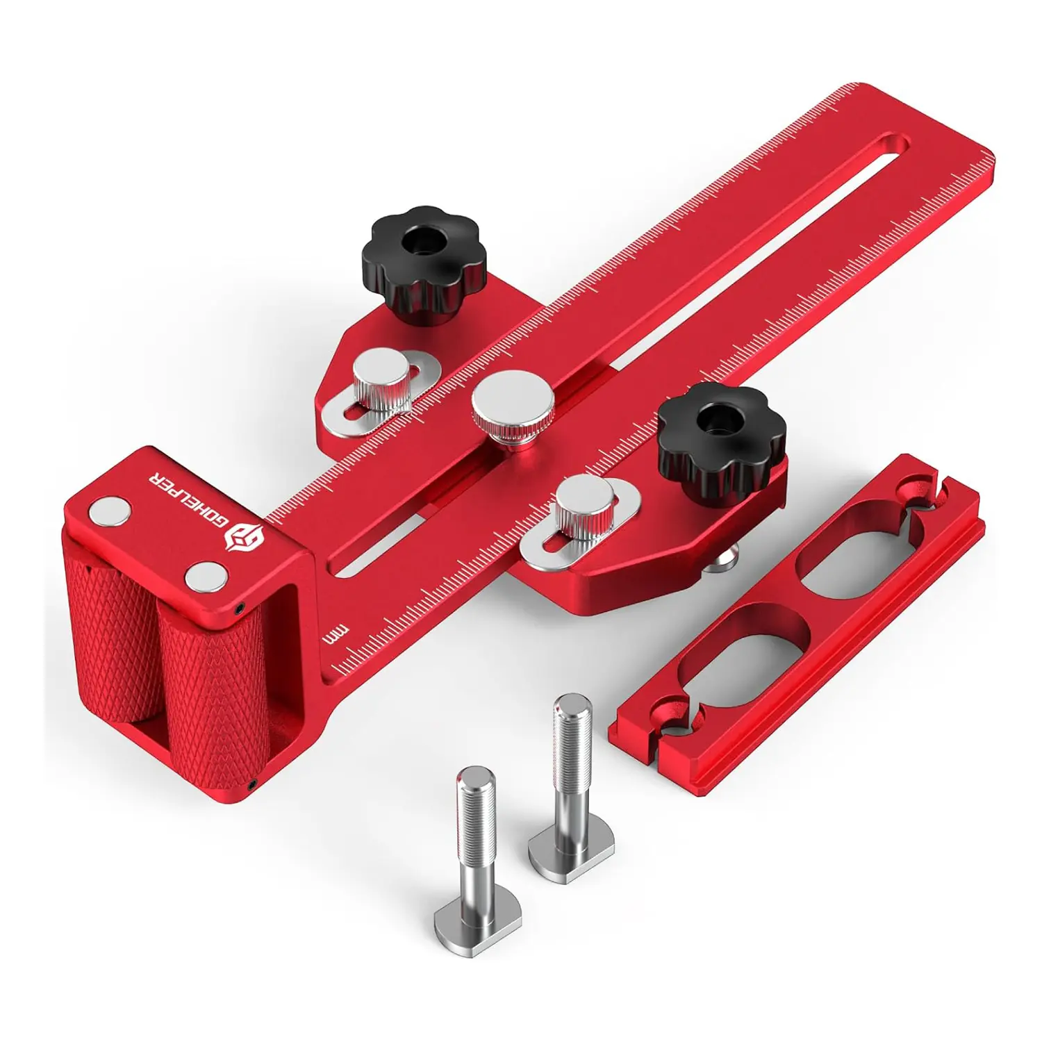 Gohelper Aluminium Thin Rip Jig with Safety 1-Way Roller Bearing, 2-Inch Knurled Rollers & 1/32" Measurement Precision, Fits 3/8"x3/4" T/U Slots & 1/4"x3/8" T-Slot, 2.5-9.4 Inches Range, Compatible with Table Saw, Band Saw, Router Table
