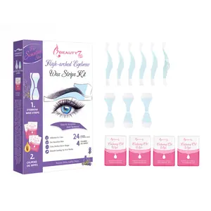 Beauty7 Sensitive High Arched Eyebrow Wax Strips Kit, Facial Hair Removal, 24 Eyebrow Waxing Strips, 4 Calming Oil Wipes, for Sensitive Skin Types for Women