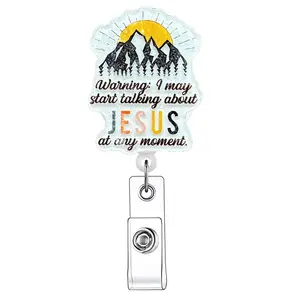 Jesus Letter Design Retractable Badge Reel, Badge Reels Retractable, 1 Count/20pcs Acrylic ID Holder with Clip Badge Buddy Nursing for Medical Nurses, Doctors, Students & Office Staff, Identification Badges & Supplies