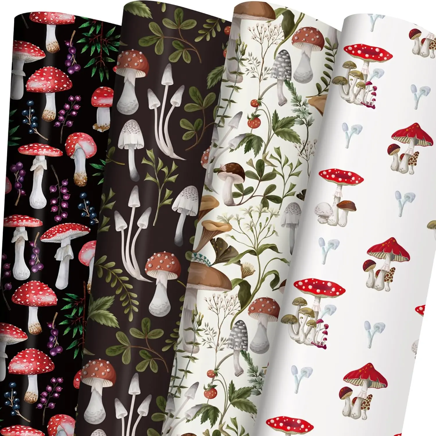 Mushroom Wrapping Paper for  Adults- Black White Funny   Packaging for Spring Easter Holiday - 20 x 29 Inches, 8 Folded Sheets, Easy to Store
