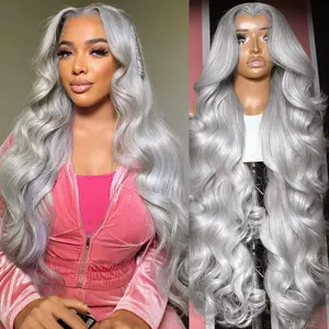 MIRELLE Grey Wig - 13x6 Synthetic Lace Front Wigs for Women - HD Lace Body Wave Frontal Wig Pre-Plucked with Baby Hair Heat Resistant Fiber 30 Inches 220 Density
