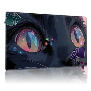 Magical Galaxy Heart Black Cat Eyes TCG Playmat Gaming Anime Mousepad 12x24in Non-Slip for MTG Card Game, Family Party Use, Ideal Gift for Card Game Enthusiasts with Whimsical Artistic Design