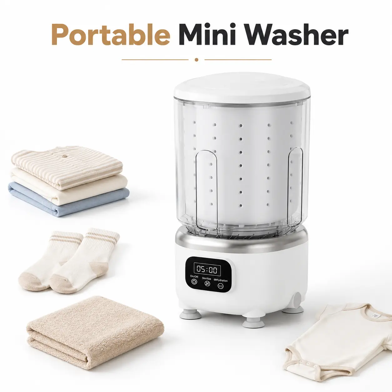 Pure Nova 3-in-1 Cordless Foldable Compact Portable Washing Machine - USB-C Fast Charging, 2000mAh Rechargeable Lightweight Versatile Household Cleaner with Wash, Rinse, Spin Dry Functions for Underwear, Travel, RV (Students)