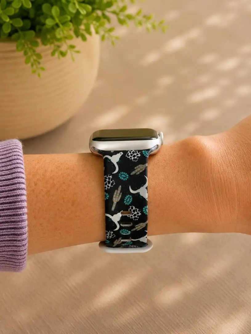 Western Cow Skull Watch Band | Turquoise Cowgirl Strap | Boho Western Wristband | Country Style Watch Band