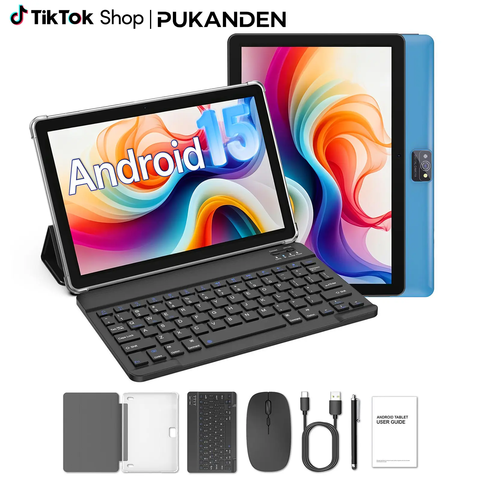 2026 10 in Smart Android Tablet, 12GB RAM 64GB ROM, 6000mAh Large Battery, Type-C, Portable Touchscreen Tablet with Keyboard, Mouse, Case, Stylus, Dual Cameras, Ideal for School/Work