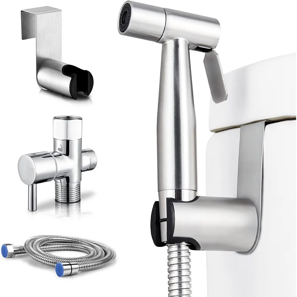 Arofa Handheld Toilet for Toilet-Adjustable Water Pressure Control with Bidet Hose for Feminine Wash, Stainless Steel Brushed Nickel Cloth Diaper for Baby Wash, Bathroom Bidet Sprayer