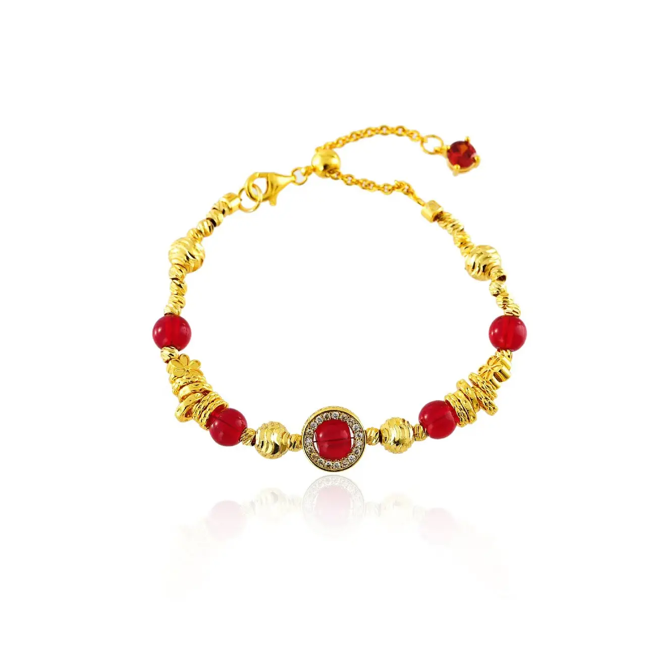 Premium 18K Gold Plated Red Crystal Guardian Bracelet Feng Shui Blessing Jewelry