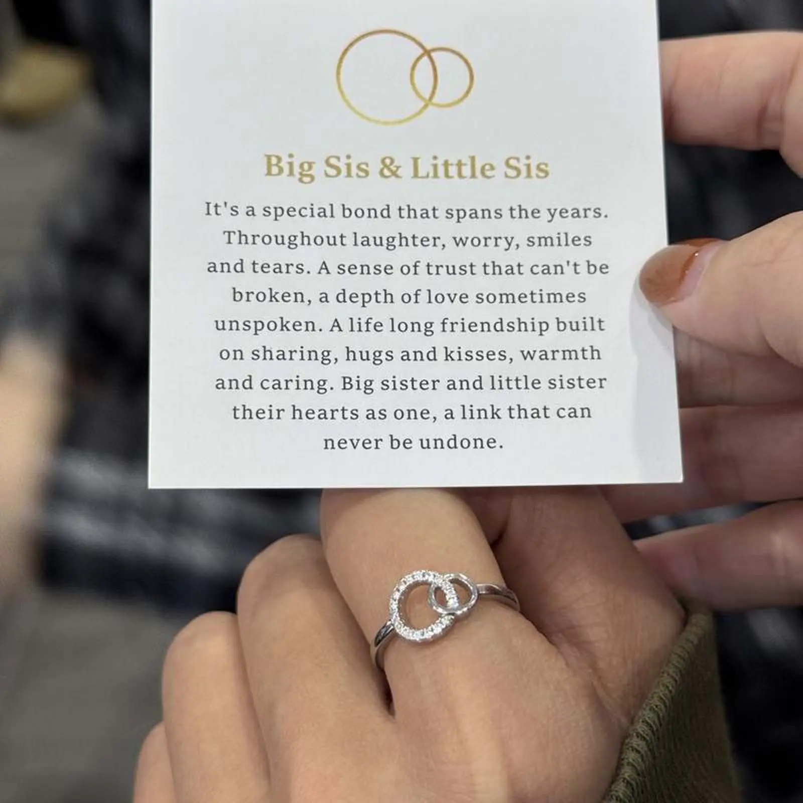 Unisex 2-Ring Set, Daily Wear Connected Ring Set for Elder Sister & Younger Sister Index Finger Promise Commemoration Gifts