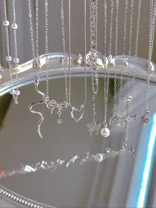 Women's Y2K Style Elegant Multilayer Necklace Set, Rhinestone Butterfly Heart Cross Snake Design, Zinc Alloy Material, All-Season Jewelry Gift