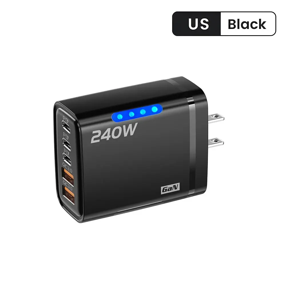 240W GaN USB-C Portable PD Wall Charger - 5-in-1 Fast Charging Adapter with Protection, Compact Nano C-Type EU/US Plug for Cellphones, Smartphones, Travel Use, Cellphone