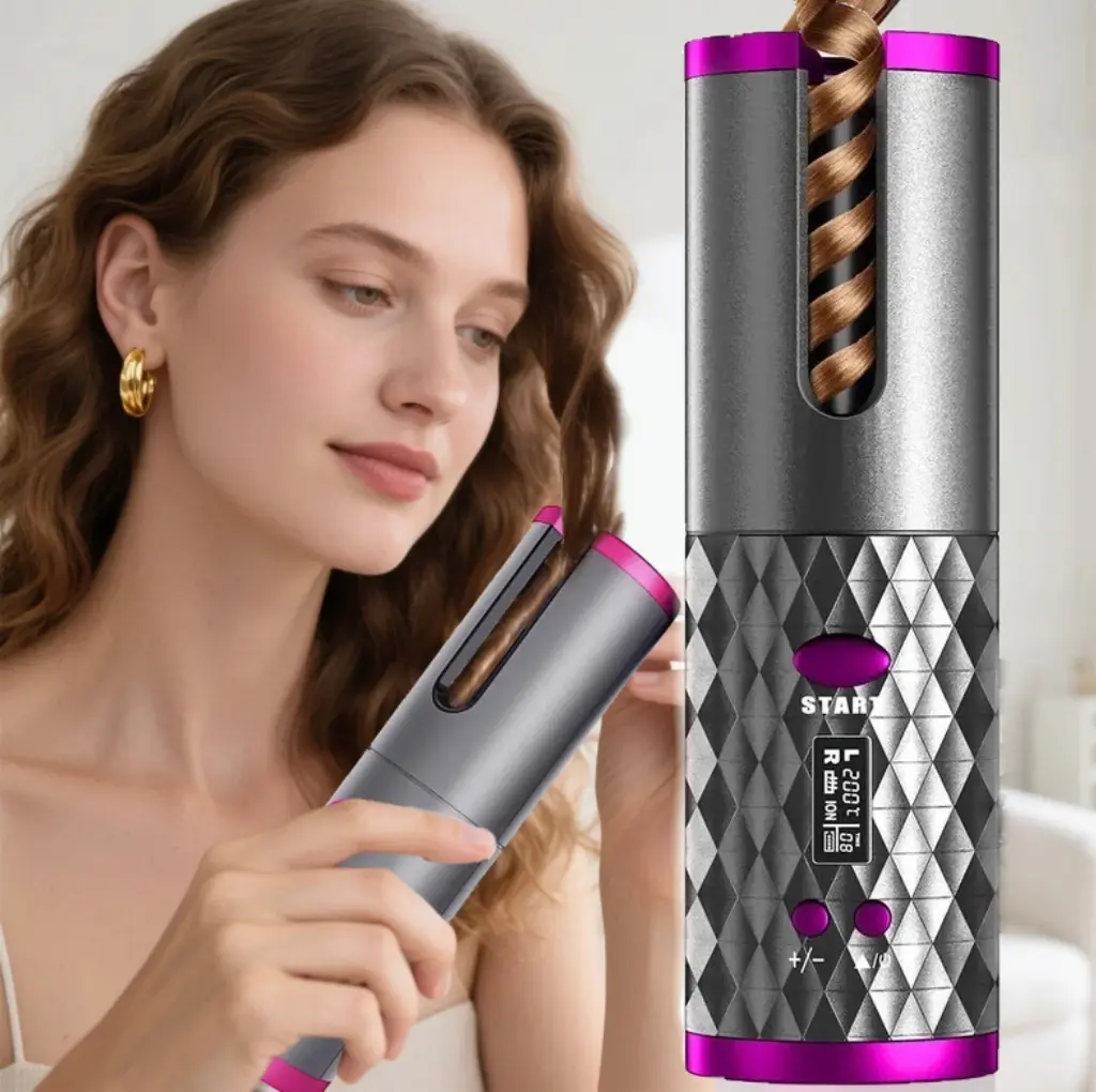 Fully Automatic Hair Curler,1 Count Portable Rechargeable Hair Curling Iron,Hair Styling Tool for Home & Travel,Hairdressing Tool for Women & Girls,Hair Styling Tools Cordless Daily Lightweight Grey