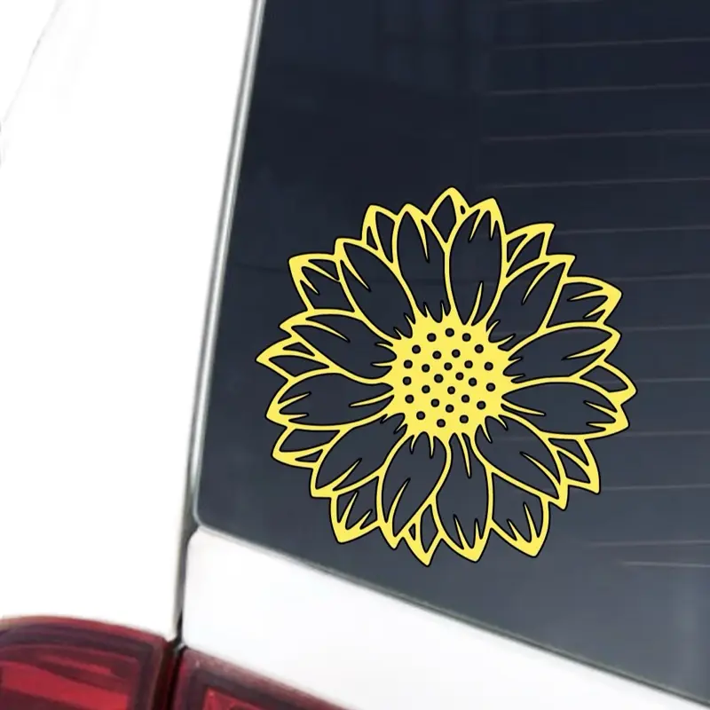 Handmade Durable Vinyl Sunflower Car Stickers - 5.2x5in Weatherproof Peel-and-Stick, Personalized Colors Bumper Stickers for Car Exterior, Window Decals, Laptop