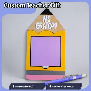 Personalized Pencil Post-It Note Holder – Laser Cut Wooden Teacher Desk Organizer – Custom Name Gift – Handcrafted Quality & Practical Use – Perfect for Teaching & Personalized Teacher Gift Occasions