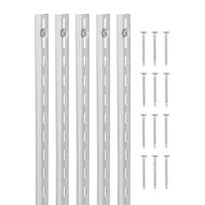 39-Inch Steel Shelf Track System With Wall Mounted Pilasters, 10-Pack Adjustable Shelves, Heavy-Duty Rails, Powder-Coated Finish, Garage Workshop Organization, Easy Sliding Brackets, Reinforced Support for Each Shelf
