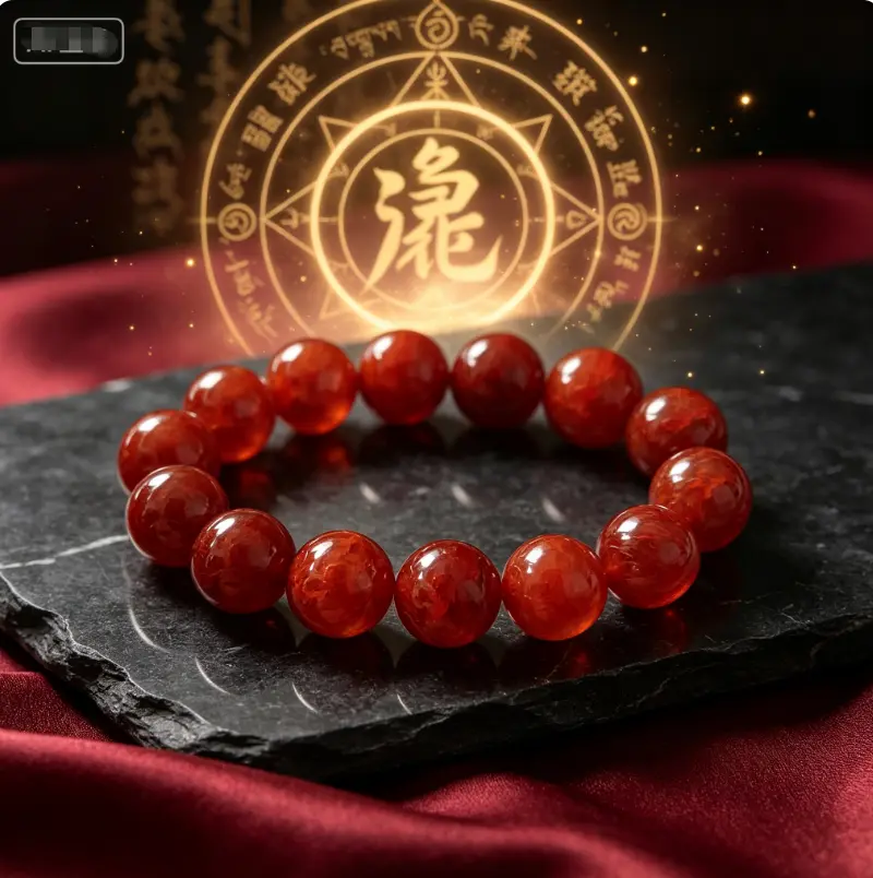 Vibrant Red Crackled Look Natural Agate Taoist Stone Bracelet - Oriental Fire Energy Balancing Amulet, High Quality Crystal Design Daily Wear Fashion Jewelry, Stone Bracelets, High Quality Bracelet