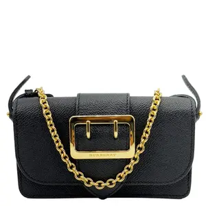 Pre-owned BURBBERY Grainy Calfskin Leather Crossbody Bags Burberry Buckle Small Chain Crossbody Bag Black