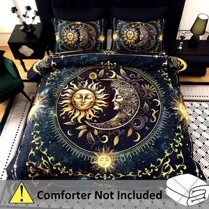 3-piece Sun and Moon bedding duvet cover set (1 duvet cover + 2 pillowcases without filling), soft, comfortable and breathable printed bedding, Gothic bedding set Organic Cotton Grounding Bed Sheets cool  accessories Decorative