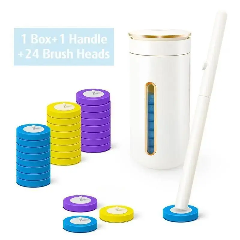 Disposable Toilet Cleaner Starter Kit, Household Bathroom Cleaning System with 1 Box+1 Handle+24 Assorted Brush Heads (24 Brushes), Includes Caddy and 1 Fragrant Tablet, Home Supplies, Bowl, Wand, Simple
