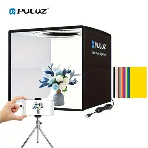 PULUZ Photo Studio Light Box 25 × 25 cm/9.8-Inch, Quick-Install Foldable Portable Studio Kit Photography Equipment with Soft Light Cloth Photography Tent and White Fill Light, with 12-Color Backdrops for Taking Pictures