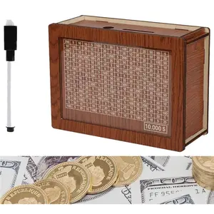 Vintage Wooden Cash Saver Box, Portable 10K Dollar Countdown Savings Vault, Premium Solid Wood Construction, Easy Cash & Coin Storage, Financial Educational Gift for All Ages