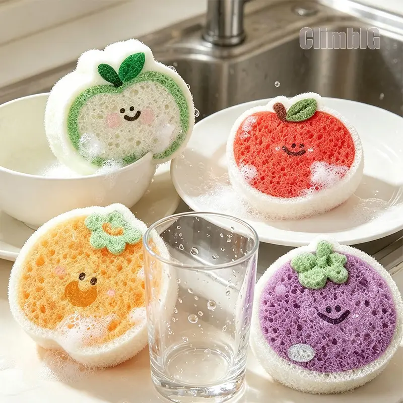 4Pcs Cute Fruit Compressed Wood Pulp Sponge Set, Pop-Up Dish Scrubber, Eco-Friendly Non-Scratch Dish Washing Sponges for Camp Kitchen, Outdoor Camping Cleaning