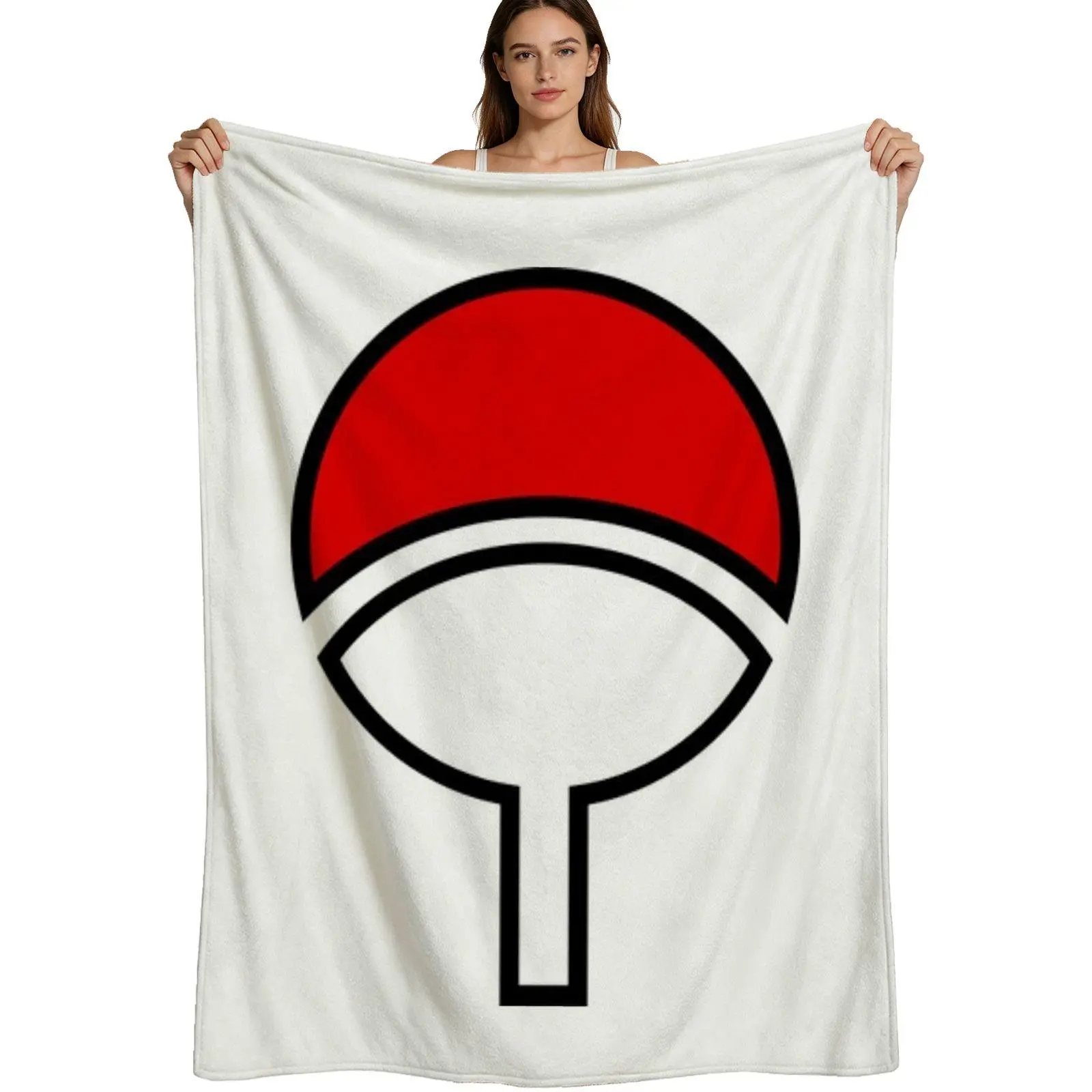 Anime Style, Warm Flannel Blanket, Uchiha Clan Symbol Design, Soft Fleece Material With Vibrant Print, For Fans And Bedroom Use, 4 Sizes Available Single Pack