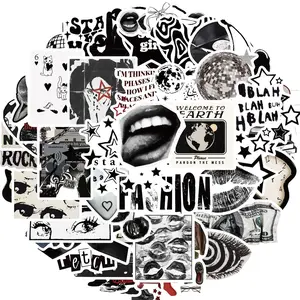 Aesthetic Sticker, 50pcs/set Black and White Sticker, Y2K Aesthetic Sticker for Laptop Decals, Retro Vintage Sticker for Adults Teens