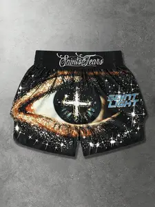 1Pc Unisex Boxing Shorts Hip Hop Glitter Eye Print Breathable Fight Trunks for Men Women Muay Thai MMA Training Daily Casual Wear Athleisure Casual Shorts Breathable Sports Shorts