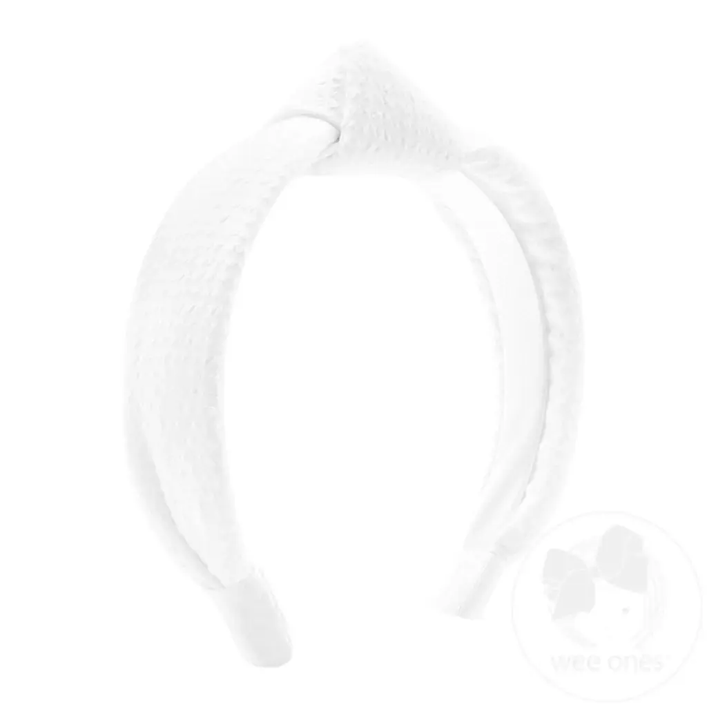 Wee Ones White Genuine Seersucker Fabric Knot Padded Headband