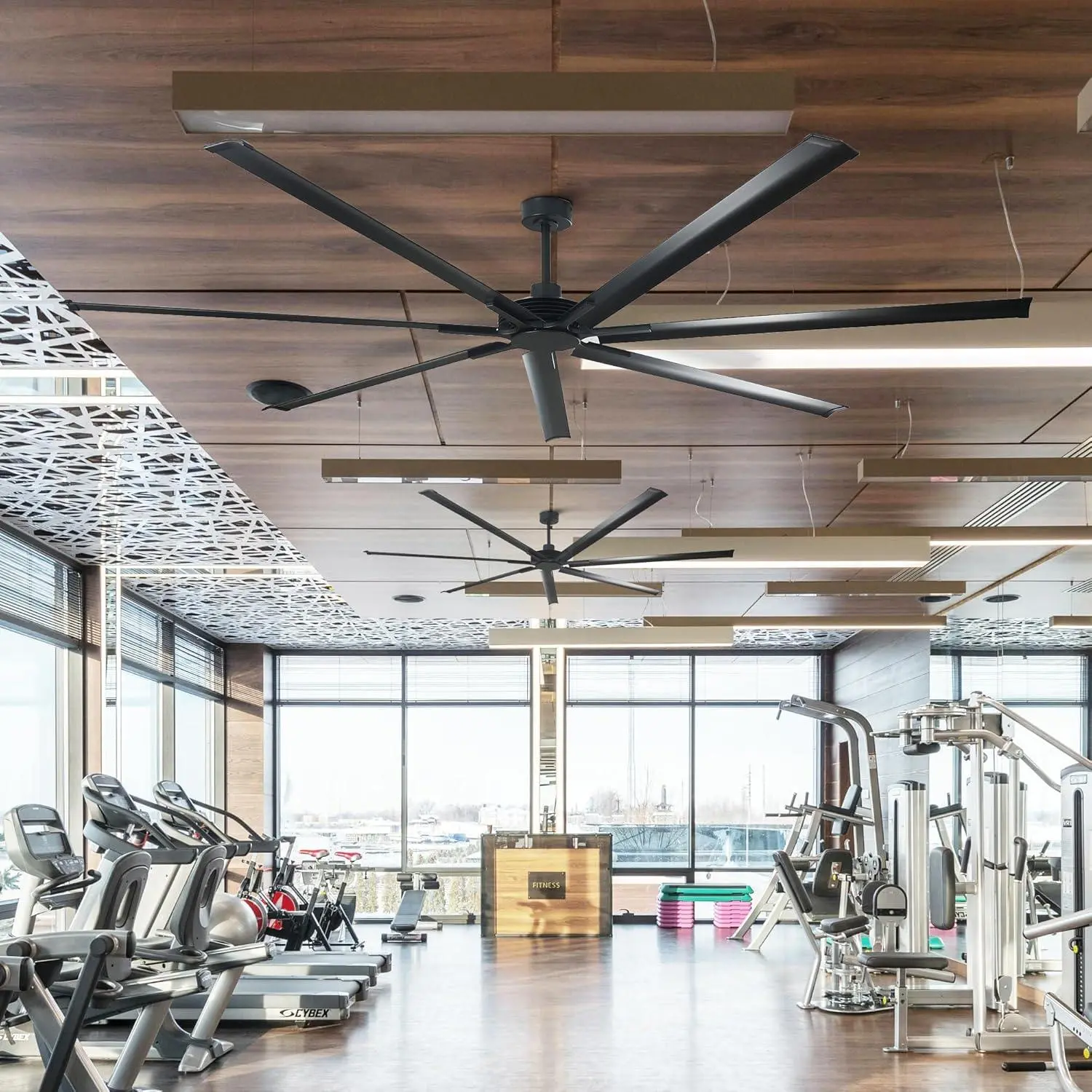 Parrot Uncle 84/100 Inch Extra Large Industrial Ceiling Fan with Remote Control 7-Blade Aluminum Reversible Downrod Mount Energy Saving Air Circulation 6 Speed Settings Indoor Lighting