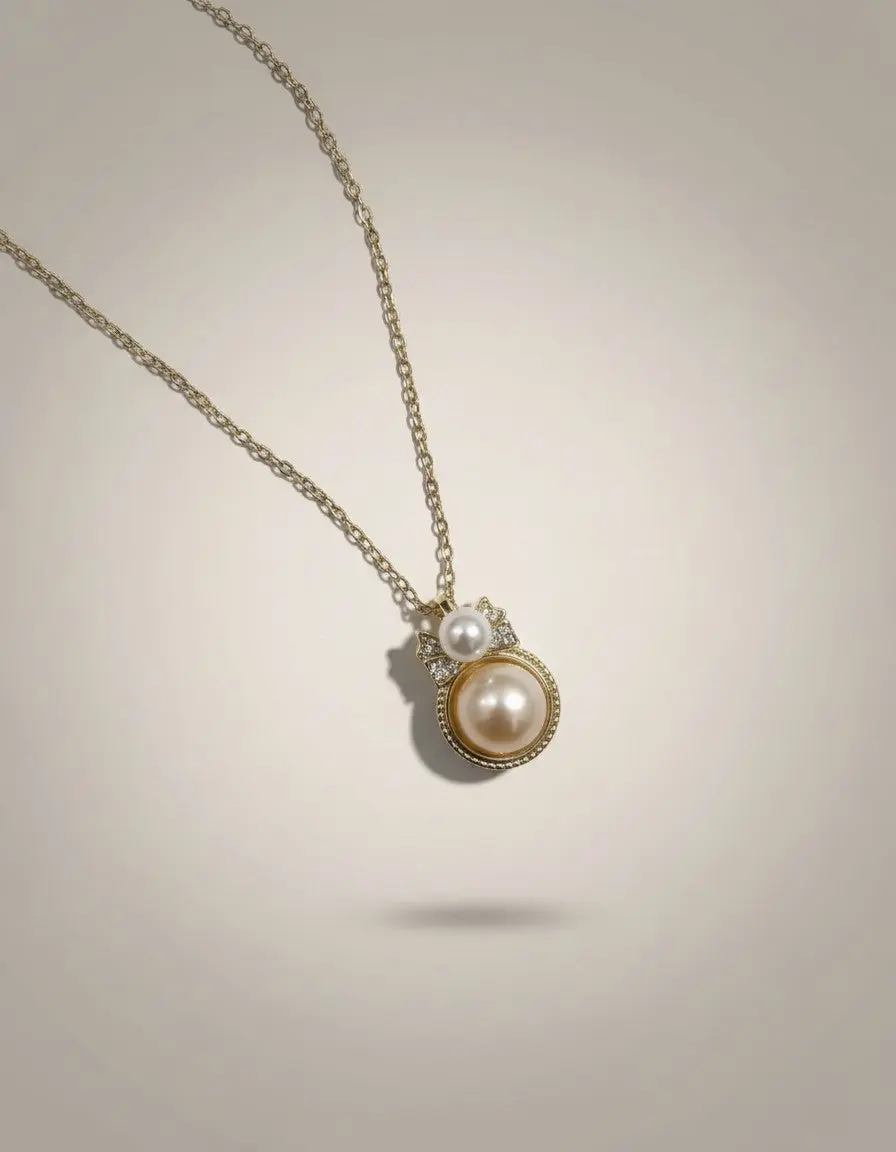 Double-Pearl Bow Necklace Freshwater Multicolor Pearls