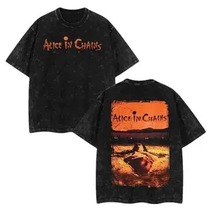 Alice In Chains Dirt Album Vintage Washed T-Shirt, 90s Grunge Rock Band Double-Sided Graphic Oversized Black Streetwear Tee for Fans