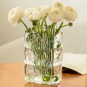 Glass Flower Vase, Clear Crystal Vases for Centerpieces, Heavy Handmade Modern Vases for Decor Home Bedroom Kitchen Office Living Room, 7.88 Inch Round Modern Modern Ornaments