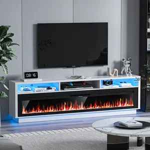 【2 Packages Shipping】Spurgehom Fireplace TV Stand with Electric Fireplace & LED Lights – Choose 58" or 70" Media Console for TVs Up to 65" Features Storage Cabinet & Matching 52"/64" Fireplace, Perfect Entertainment Center for Living Room