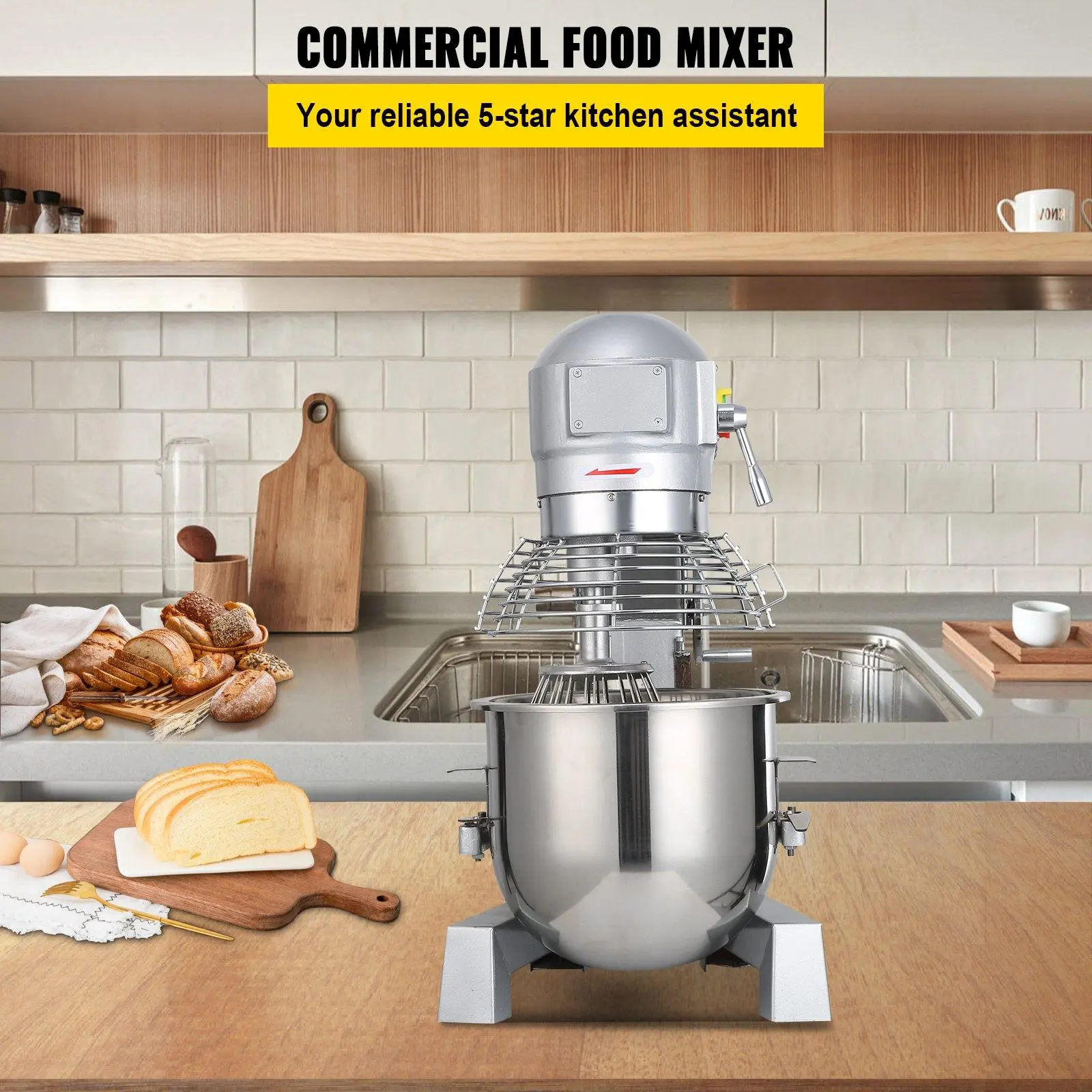 【Summerfinds】VEVOR Commercial Food Mixer 15Qt 600W 3 Speeds Adjustable 110/178/390 RPM Heavy Duty 110V with Stainless Steel Bowl Dough Hooks Whisk Beater Premium for Schools Bakeries Restaurants Pizzerias