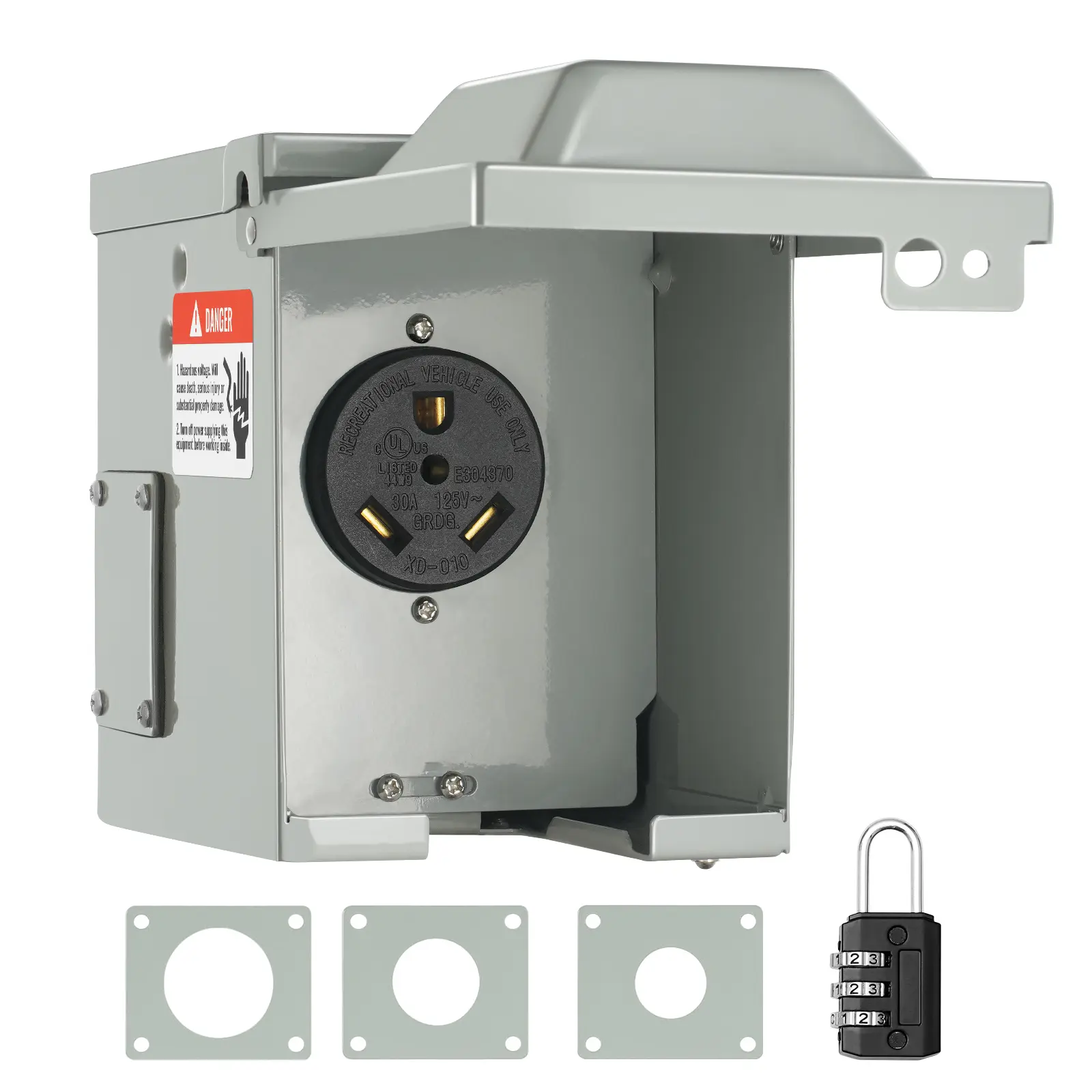【Summerfinds】VEVOR 30 Amp RV Power Outlet Box 125/250 VoltEnclosed Lockable Outdoor RV Receptacle BoxNEMA TT-30R Weatherproof Electrical Panelfor RV Camper Trailer Motorhome Tested toStandards