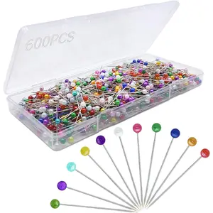 600PCS Sewing Pins Straight Pin for Fabric Pearlized Ball Head Quilting Pins Long 1.5inch Corsage Stick Pin for Jewelry DIY Craft Sewing Supplies Accessories