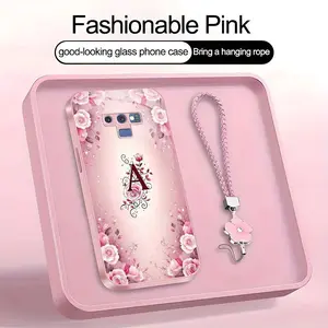 Suitable for [Galaxy Note9] high-end women's phone case🤩，a beautiful four-leaf clover lanyard is included🍀，a free four-leaf clover lanyard is included, with 26 letters of the alphabet to choose from and  exquisite Rose flower patterns 952