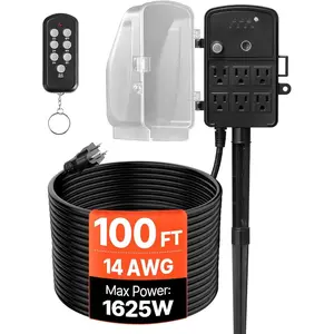 VEVOR Outdoor Power Stake Waterproof, 50 FT Extension Cord, Outdoor Power Strip, Weatherproof with Cover and Overload Protection, 6 Outlets, 15A/1875W for Halloween/Christmas Lights DecorationsVEVOR Super Brand Day