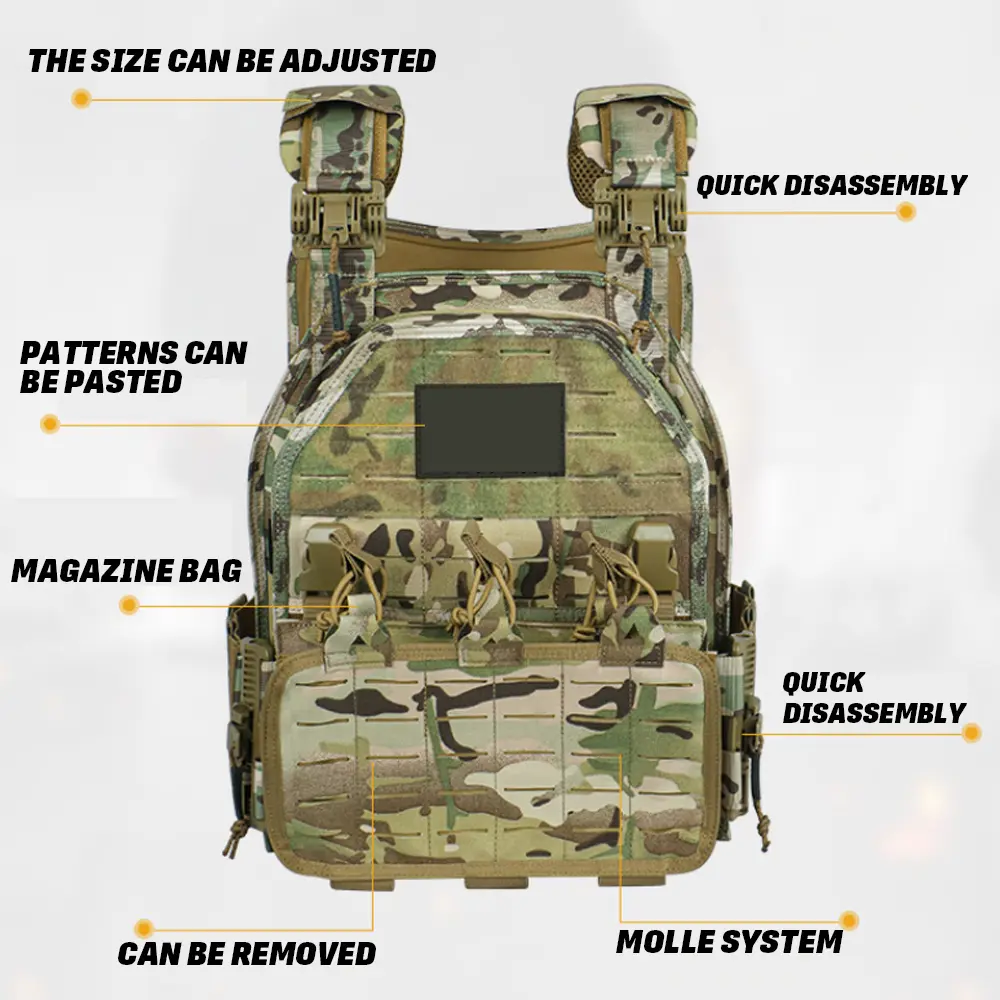 Tactical Lightweight MOLLE Quick-Release Protective Gear Vest with 2 Pcs 3A/4 Plates - Tactical Equipment for Outdoor Sports, Weighted Training