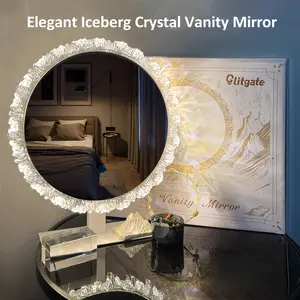 Crystal Vanity Mirror with Light, Round Bathroom Mirror With Touch Screen Control, LED Desktop Makeup Mirror, Circle Bathroom Mirrors For Over Sink,  Adjustable Brightness, 3 CCT, Round Mirrors  Bathroom, Entryway, Bedroom
