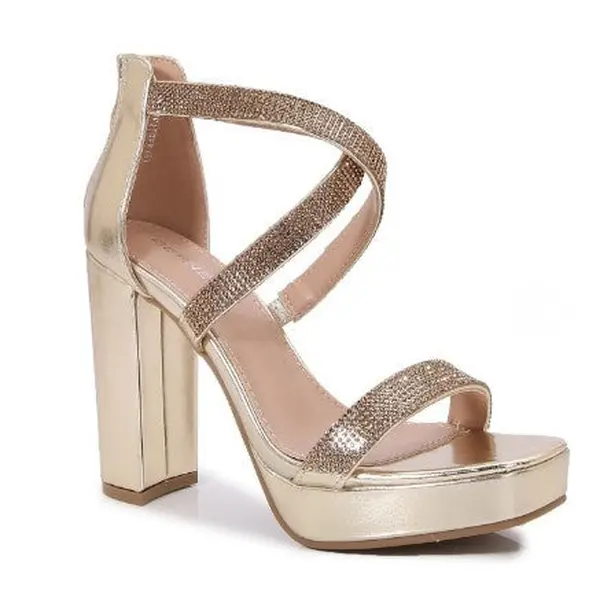 HEATHER GOLD Platform Chunky Heel Sandal