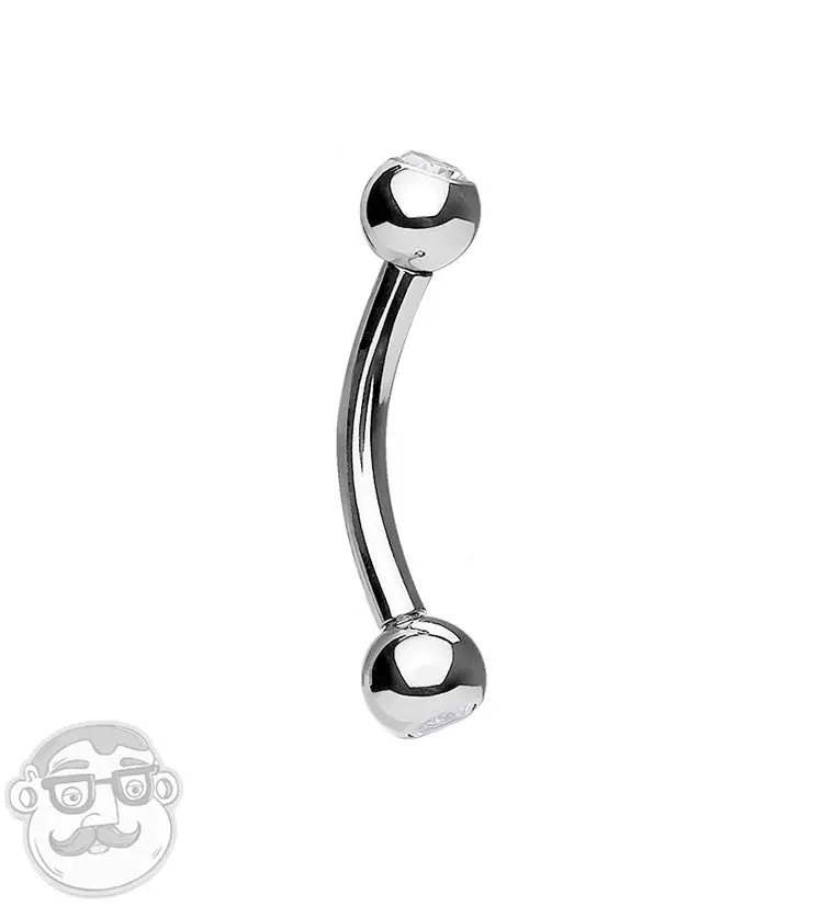 Internally Threaded Titanium Double CZ Curved Barbell